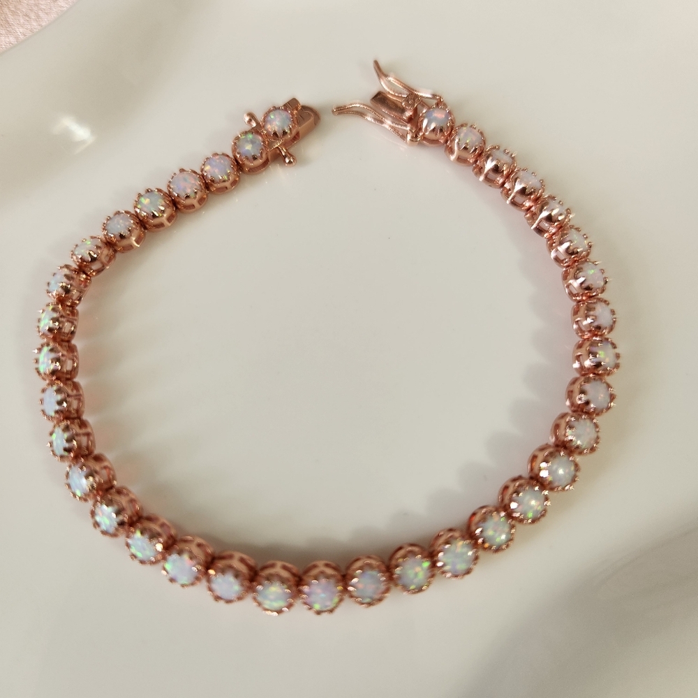 Rose Gold lab opal Tennis Bracelet